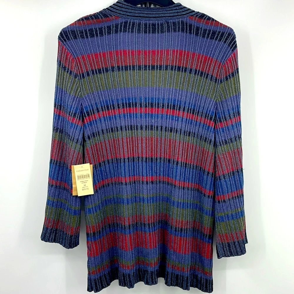 Y2k Coldwater Creek Indigo Stripe Cardigan Sweater Size Medium 10 12 NWT